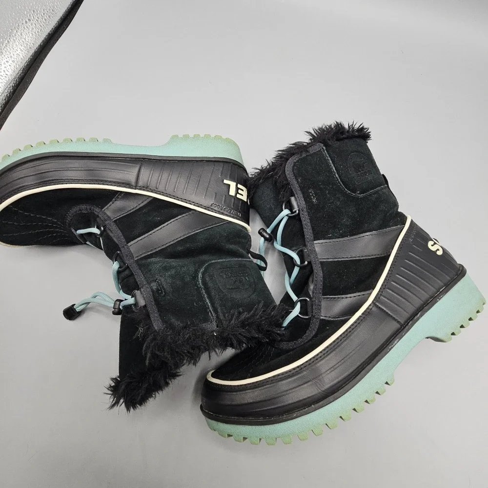 Sorel Tivoli II Black Suede Snow Boot Women's Size 6‎ Faux Fur